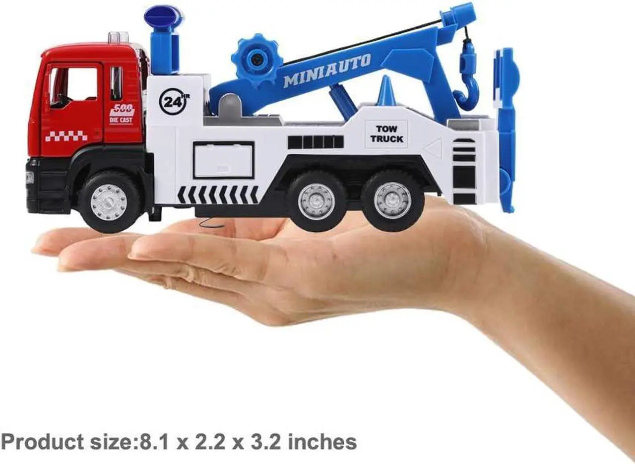 Alt view image 3 of 6 - haomsj Toy Tow Truck Pull Back Toy Cars Miniature Carrier Truck Toy for Boys and Girls, Lights and Sound