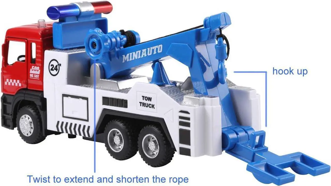 Alt view image 5 of 6 - haomsj Toy Tow Truck Pull Back Toy Cars Miniature Carrier Truck Toy for Boys and Girls, Lights and Sound