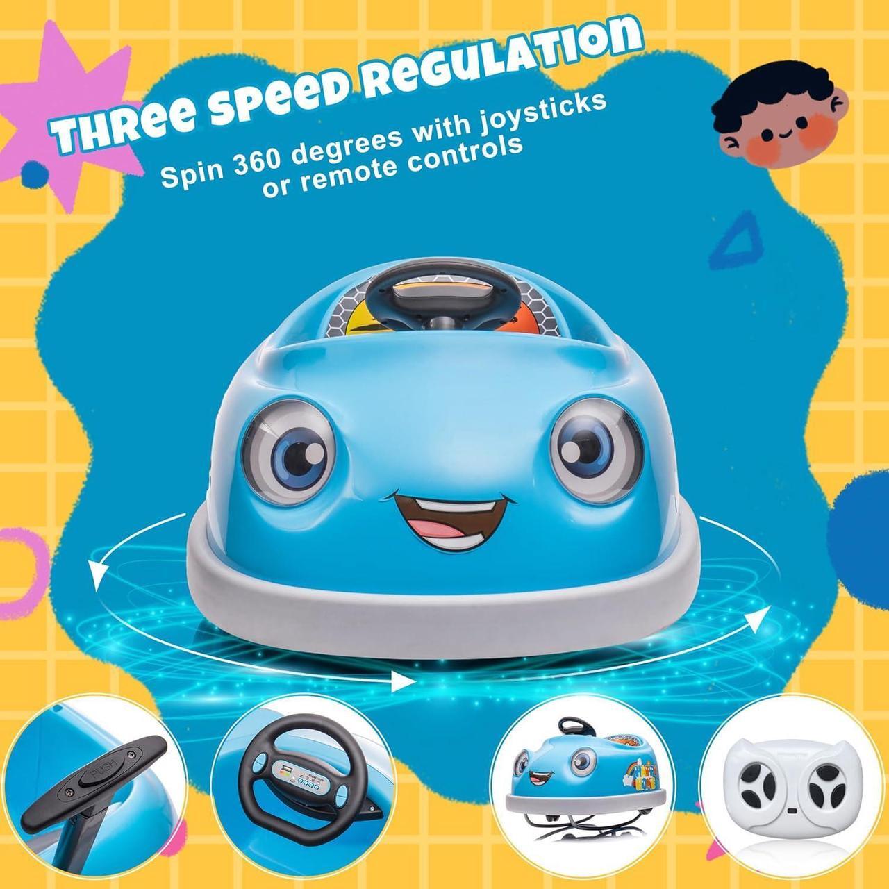 Alt view image 3 of 7 - 12V Electric Ride on Kids Bumper Car w/Remote Control,360 Degree Spin,Push Rod Rocker Horse Function,3-Speeds Babies & Toddlers Bumping Car Ride on Toy Gift for 1-6 Years Children (Blue)