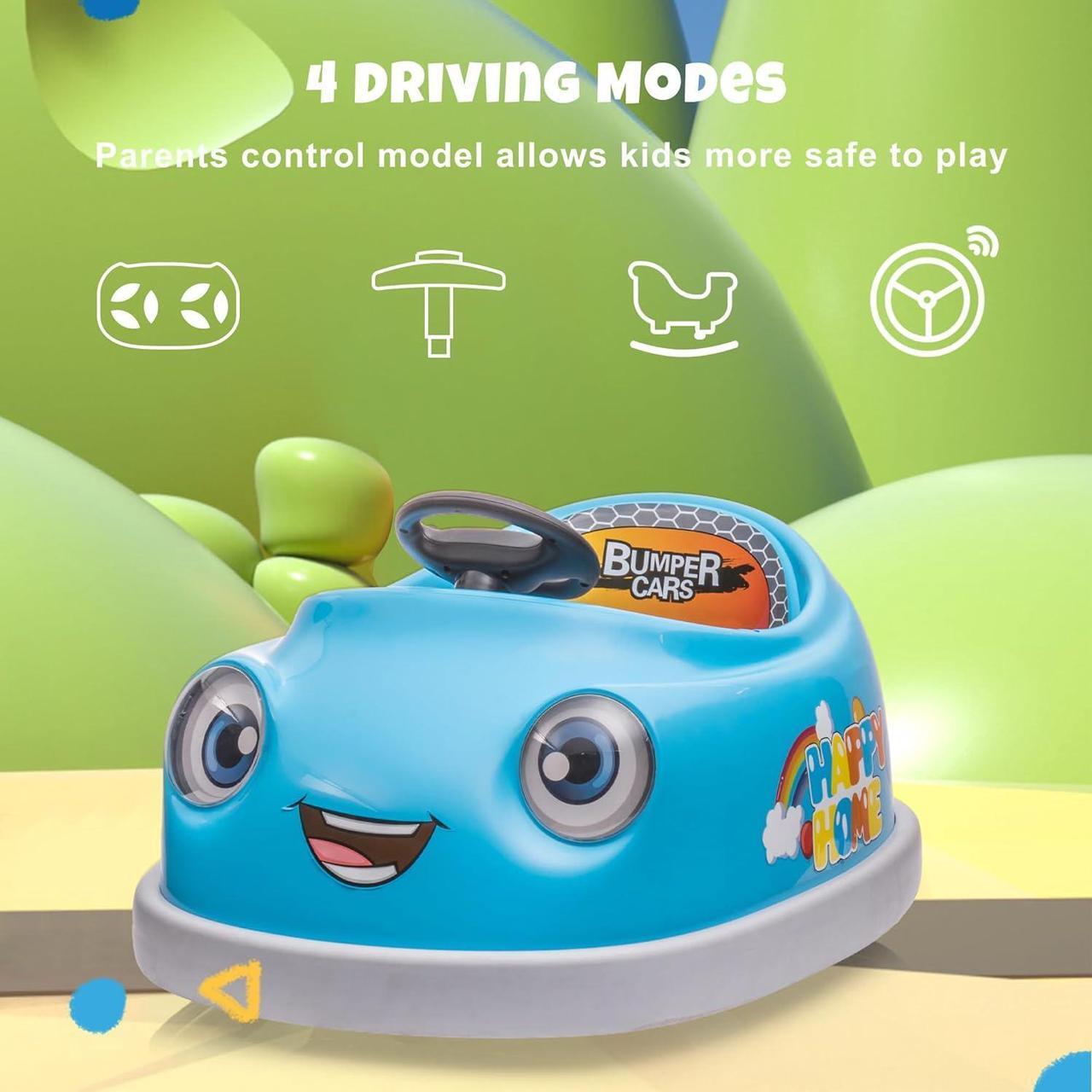 Alt view image 5 of 7 - 12V Electric Ride on Kids Bumper Car w/Remote Control,360 Degree Spin,Push Rod Rocker Horse Function,3-Speeds Babies & Toddlers Bumping Car Ride on Toy Gift for 1-6 Years Children (Blue)