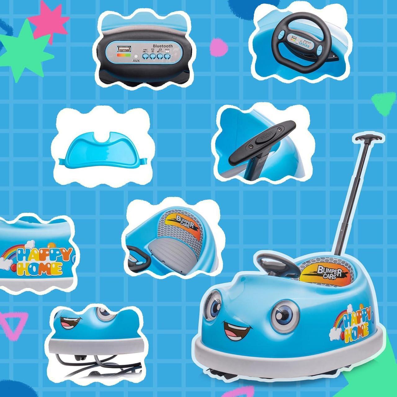 Alt view image 6 of 7 - 12V Electric Ride on Kids Bumper Car w/Remote Control,360 Degree Spin,Push Rod Rocker Horse Function,3-Speeds Babies & Toddlers Bumping Car Ride on Toy Gift for 1-6 Years Children (Blue)