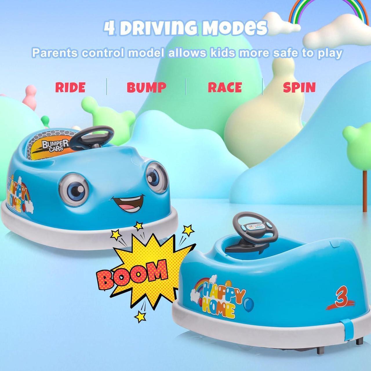 Alt view image 7 of 7 - 12V Electric Ride on Kids Bumper Car w/Remote Control,360 Degree Spin,Push Rod Rocker Horse Function,3-Speeds Babies & Toddlers Bumping Car Ride on Toy Gift for 1-6 Years Children (Blue)