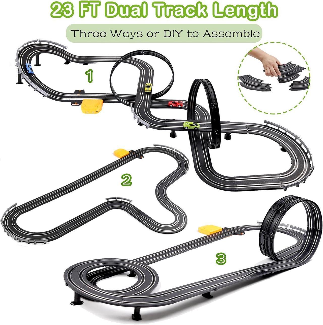 Alt view image 2 of 7 - Slot Car Race Track Sets, 23ft Battery Powered or Electric Track with 4 Slot Cars, Dual Racing Game Lap Counters, Race Track Set Features a Loop, Turns, Straightaways and a Crossover for Boys Age 6-12