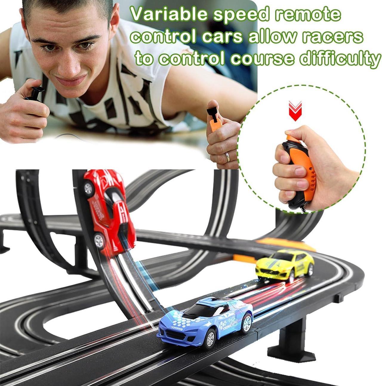 Alt view image 5 of 7 - Slot Car Race Track Sets, 23ft Battery Powered or Electric Track with 4 Slot Cars, Dual Racing Game Lap Counters, Race Track Set Features a Loop, Turns, Straightaways and a Crossover for Boys Age 6-12