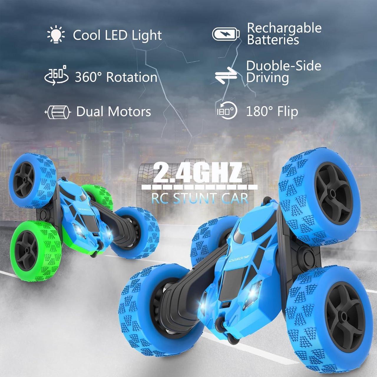 Alt view image 2 of 6 - cosone Remote Control Car for Kids - RC Cars Boy Toys 4WD 2.4Ghz Double Sided 360° Rotating Rechargeable All Terrain Remote Car with LED Lights, Kids Boys Ideas - Blue