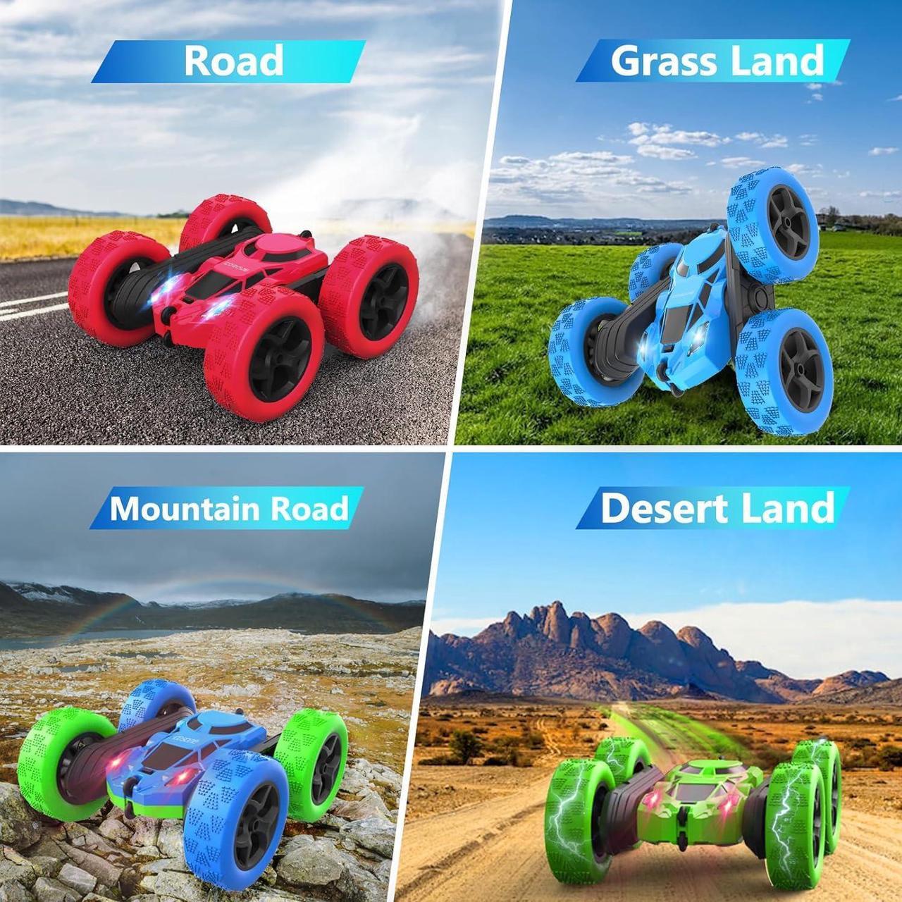 Alt view image 4 of 6 - cosone Remote Control Car for Kids - RC Cars Boy Toys 4WD 2.4Ghz Double Sided 360° Rotating Rechargeable All Terrain Remote Car with LED Lights, Kids Boys Ideas - Blue