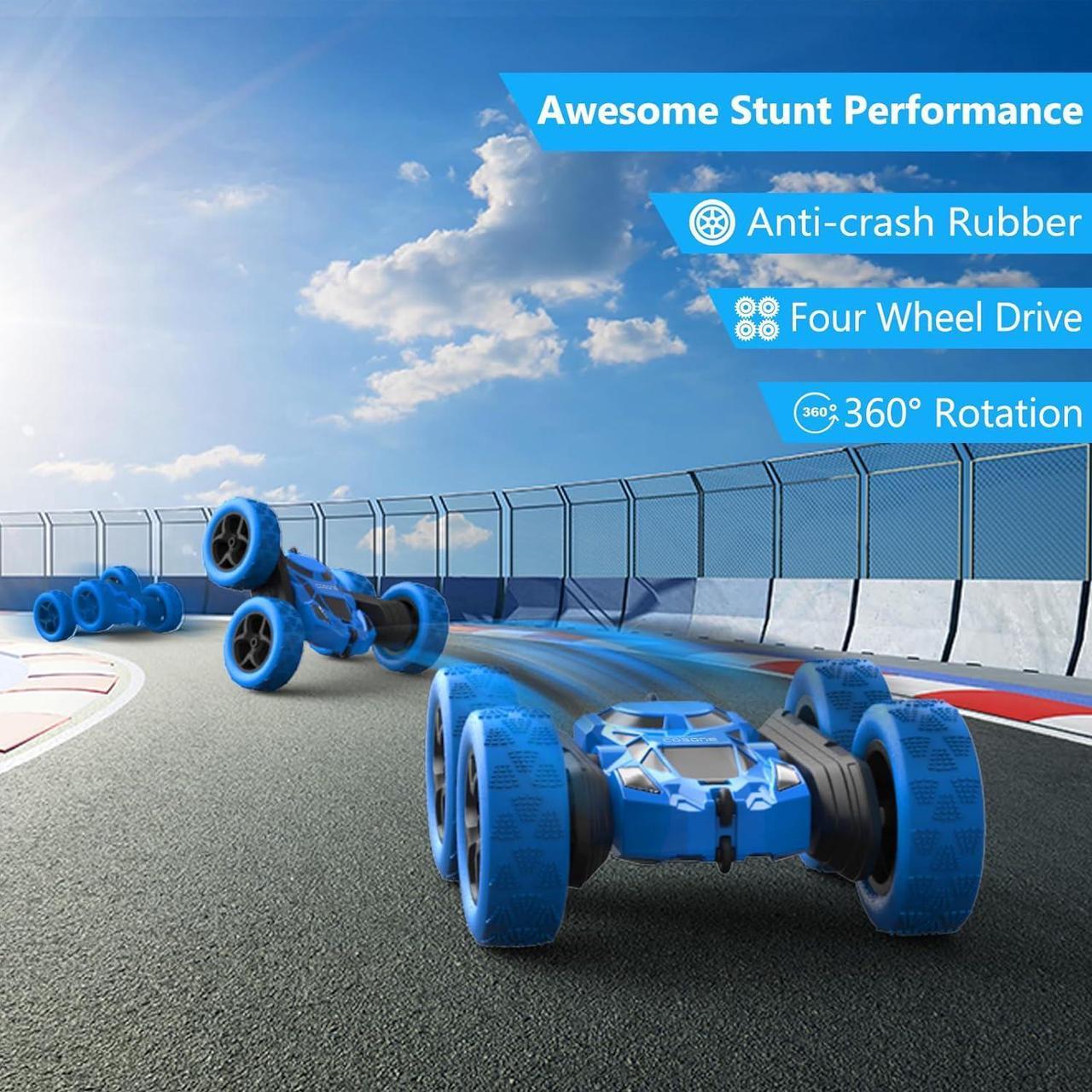 Alt view image 5 of 6 - cosone Remote Control Car for Kids - RC Cars Boy Toys 4WD 2.4Ghz Double Sided 360° Rotating Rechargeable All Terrain Remote Car with LED Lights, Kids Boys Ideas - Blue