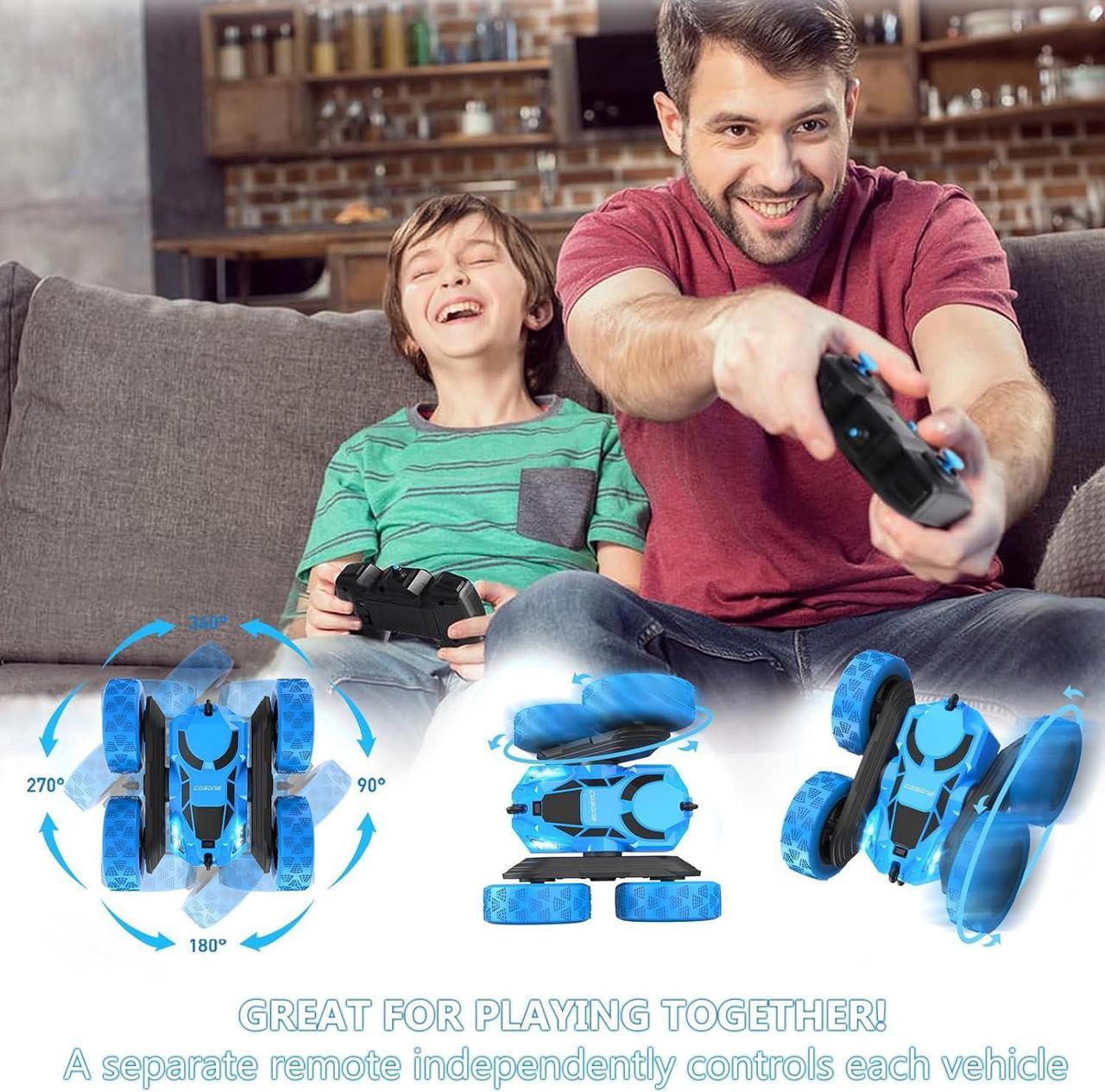 Alt view image 6 of 6 - cosone Remote Control Car for Kids - RC Cars Boy Toys 4WD 2.4Ghz Double Sided 360° Rotating Rechargeable All Terrain Remote Car with LED Lights, Kids Boys Ideas - Blue