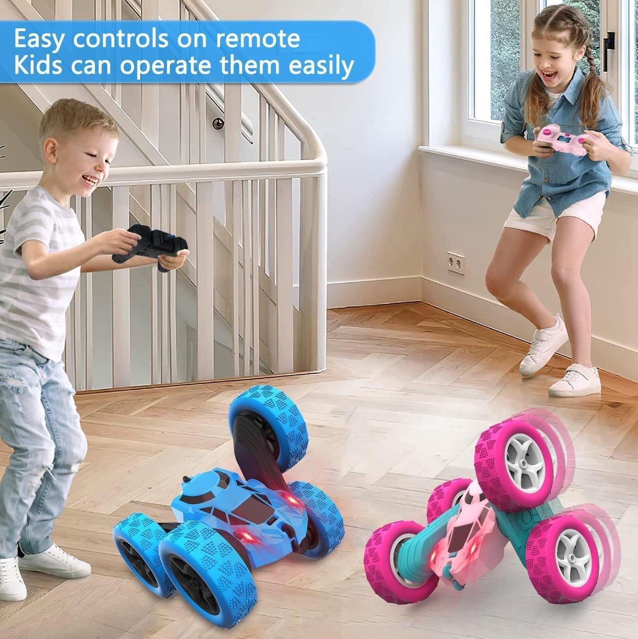 Alt view image 3 of 6 - cosone Remote Control Car for Kids - RC Cars Boy Toys 4WD 2.4Ghz Double Sided 360° Rotating Rechargeable All Terrain Remote Car with LED Lights, Kids Boys Ideas - Blue