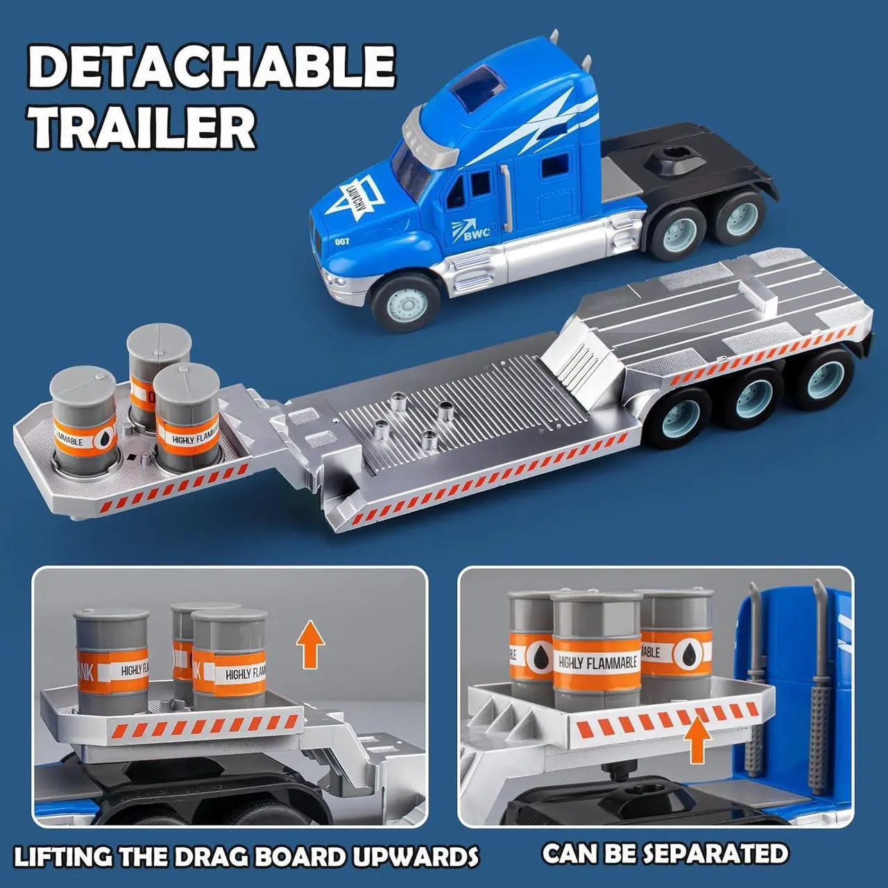 Alt view image 2 of 6 - 2.4Ghz Remote Control Semi Truck with Excavator-21.7 Inch RC Semi Truck Toy for Kids, Flatbed Truck with Excavator, 1:16 Scale Rechargeable Batterie Fast Speed Semi Truck with Excavator Toy