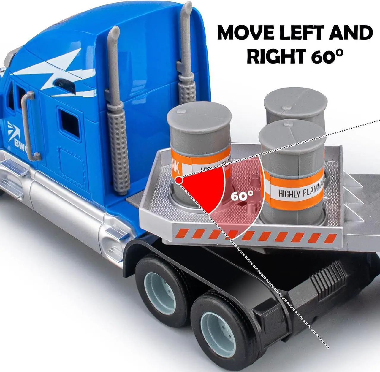 Alt view image 4 of 6 - 2.4Ghz Remote Control Semi Truck with Excavator-21.7 Inch RC Semi Truck Toy for Kids, Flatbed Truck with Excavator, 1:16 Scale Rechargeable Batterie Fast Speed Semi Truck with Excavator Toy