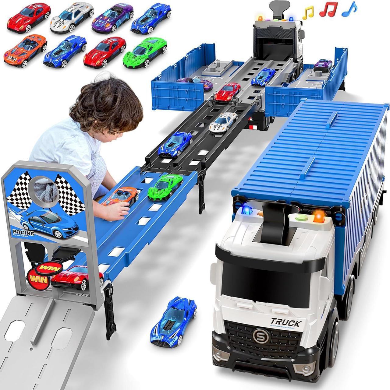 Main image of Carrier Truck Race Track Toddlers Toys, Foldable 3 Layer Car Race Track Playset, Toy Truck Transport Car Carrier & 8 Race Cars, Truck Car Kids Toys Xmas Gifts for Age 3 4 5 6+ Years Old Boys Girls