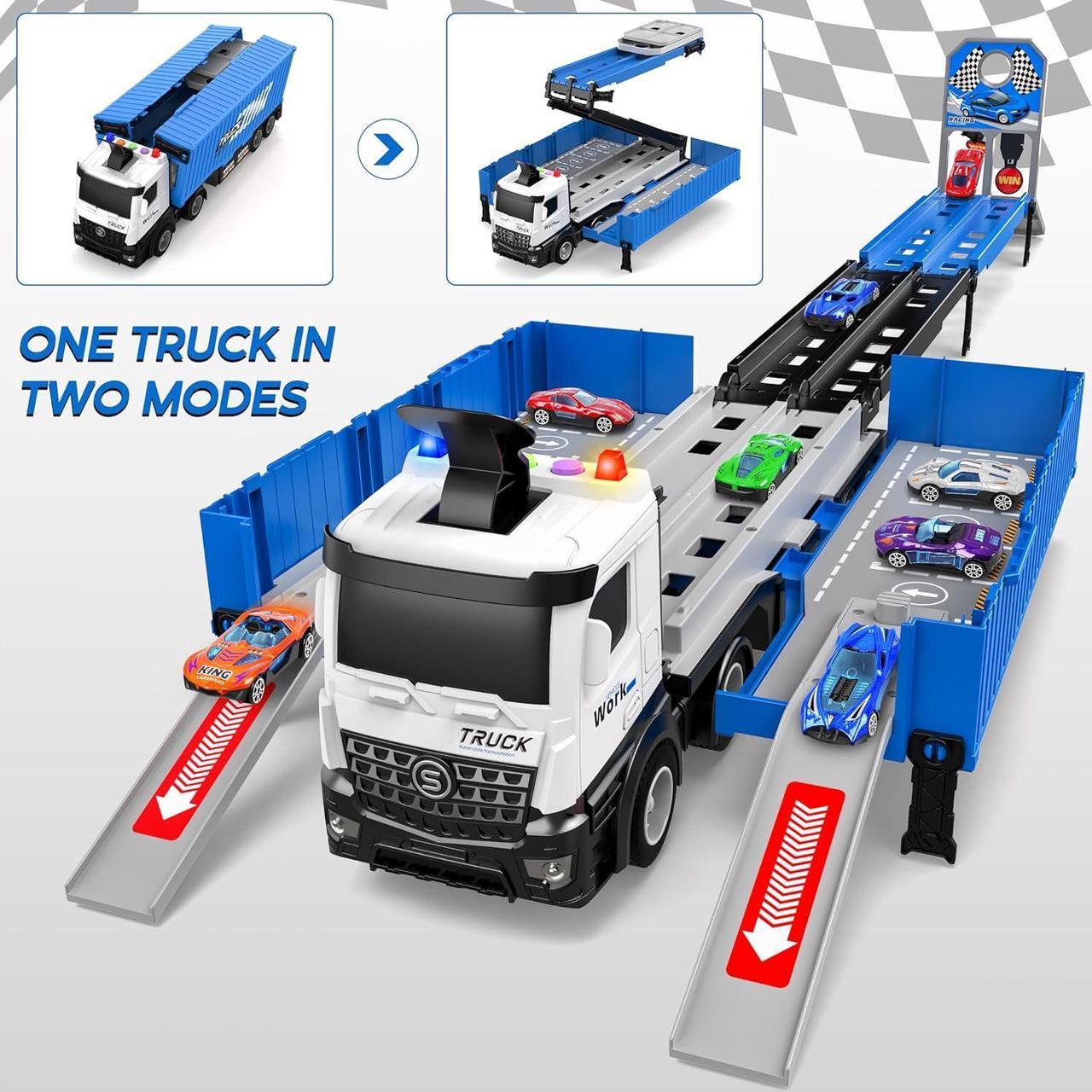 Alt view image 5 of 6 - Carrier Truck Race Track Toddlers Toys, Foldable 3 Layer Car Race Track Playset, Toy Truck Transport Car Carrier & 8 Race Cars, Truck Car Kids Toys Xmas Gifts for Age 3 4 5 6+ Years Old Boys Girls
