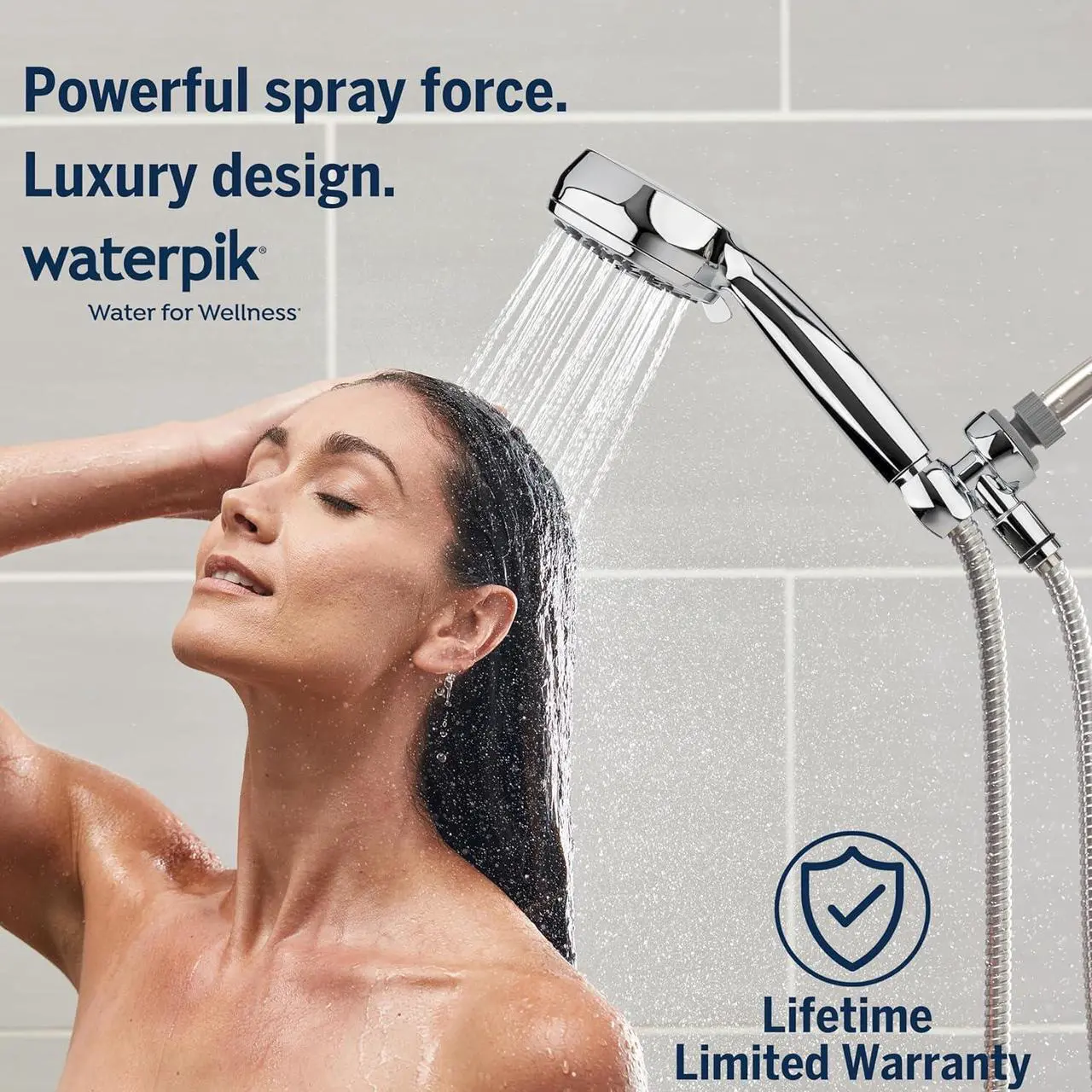 Alt view image 2 of 7 - Waterpik High Pressure Hand Held Shower Head With Hose, PowerPulse Massage 7-Mode, Chrome XPB-763ME