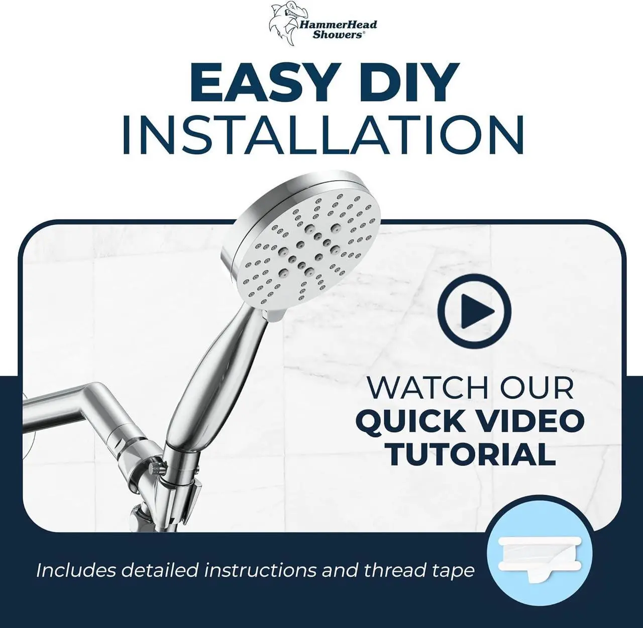 Alt view image 7 of 7 - HammerHead Showers® ALL METAL 3-Spray Handheld Shower Head with Long Hose and Holder - CHROME - 2.5 GPM High Pressure Shower Head with Handheld Sprayer - WIDE, MASSAGE, and MIST Sprays