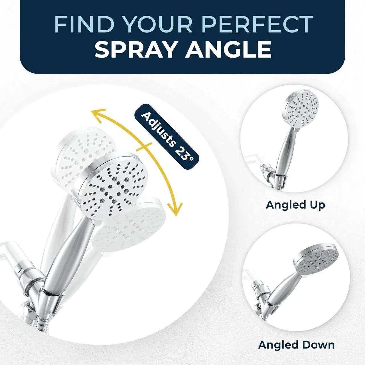 Alt view image 6 of 7 - HammerHead Showers® ALL METAL 3-Spray Handheld Shower Head with Long Hose and Holder - CHROME - 2.5 GPM High Pressure Shower Head with Handheld Sprayer - WIDE, MASSAGE, and MIST Sprays