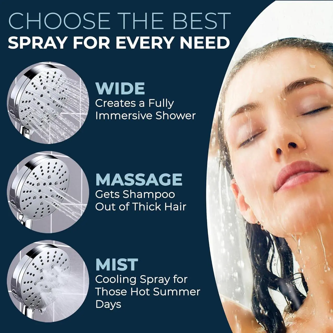 Alt view image 3 of 7 - HammerHead Showers® ALL METAL 3-Spray Handheld Shower Head with Long Hose and Holder - CHROME - 2.5 GPM High Pressure Shower Head with Handheld Sprayer - WIDE, MASSAGE, and MIST Sprays
