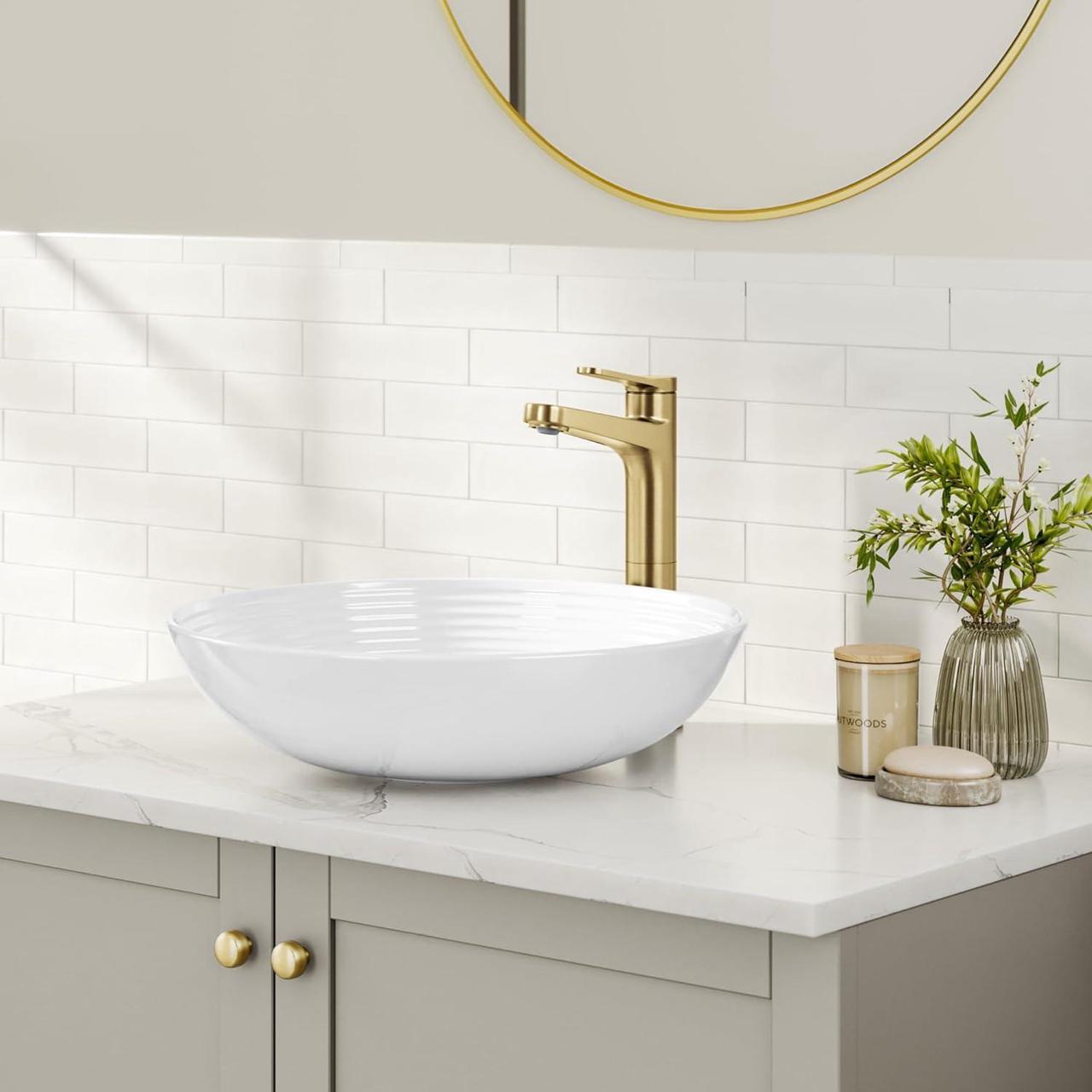 Alt view image 2 of 7 - KRAUS Indy Bathroom Faucet for Vessel Sink in Spot-Free Brushed Brass with Single Handle, Pop Up Drain and Supply Lines, KVF-1410SFBB