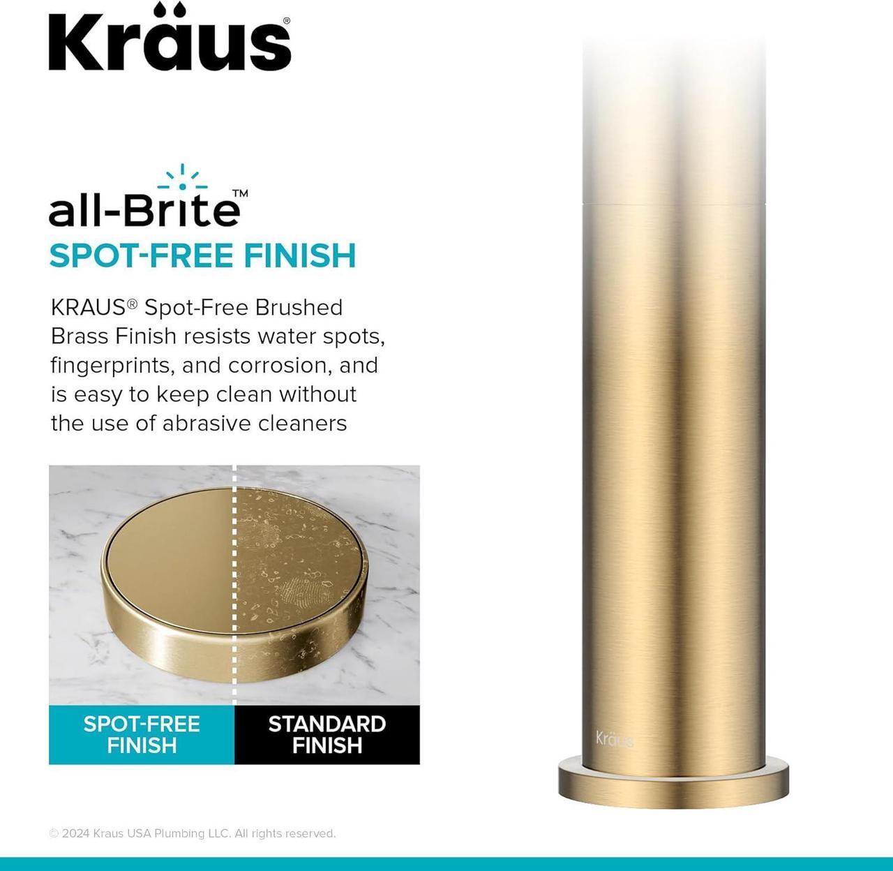 Alt view image 4 of 7 - KRAUS Indy Bathroom Faucet for Vessel Sink in Spot-Free Brushed Brass with Single Handle, Pop Up Drain and Supply Lines, KVF-1410SFBB