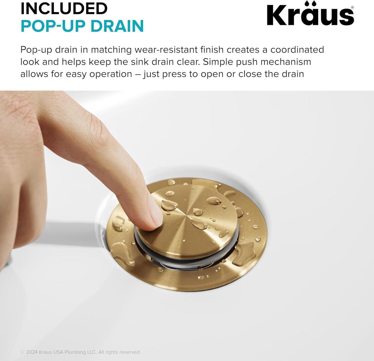 Alt view image 6 of 7 - KRAUS Indy Bathroom Faucet for Vessel Sink in Spot-Free Brushed Brass with Single Handle, Pop Up Drain and Supply Lines, KVF-1410SFBB