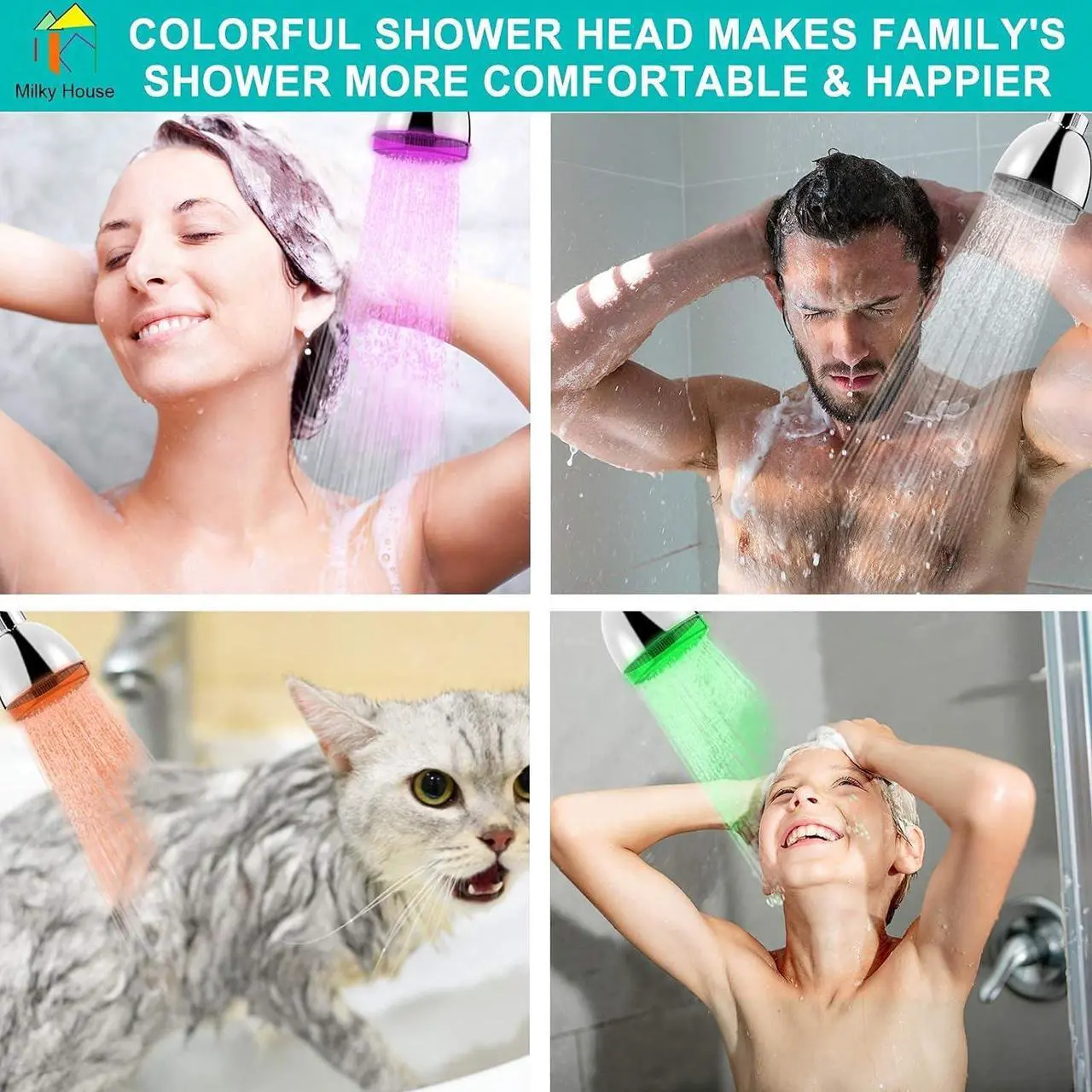 Alt view image 3 of 7 - LED Shower Head, Shower Head with Light, 7 Color Flash Light Automatically Changing LED Fixed Showerhead for Bathroom Adjustable High Pressure Rain Shower Head Light up for Kid Adult Easy Installation