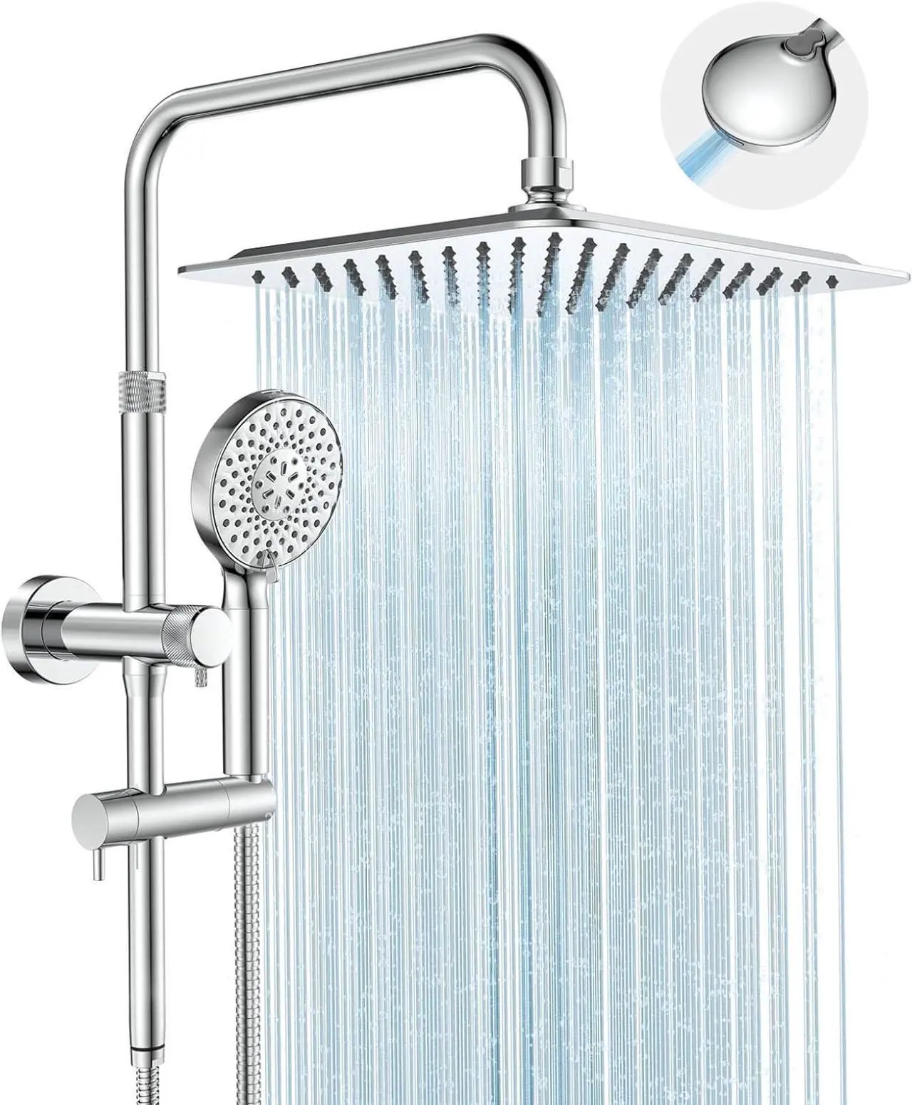Main image of Rainfall Shower Heads with Handheld Combo - 10 Inch High Pressure Rain Shower Head 9 Modes Handheld Shower Head with Height Adjustable Shower Extension Arm and Slide Bar - Chrome