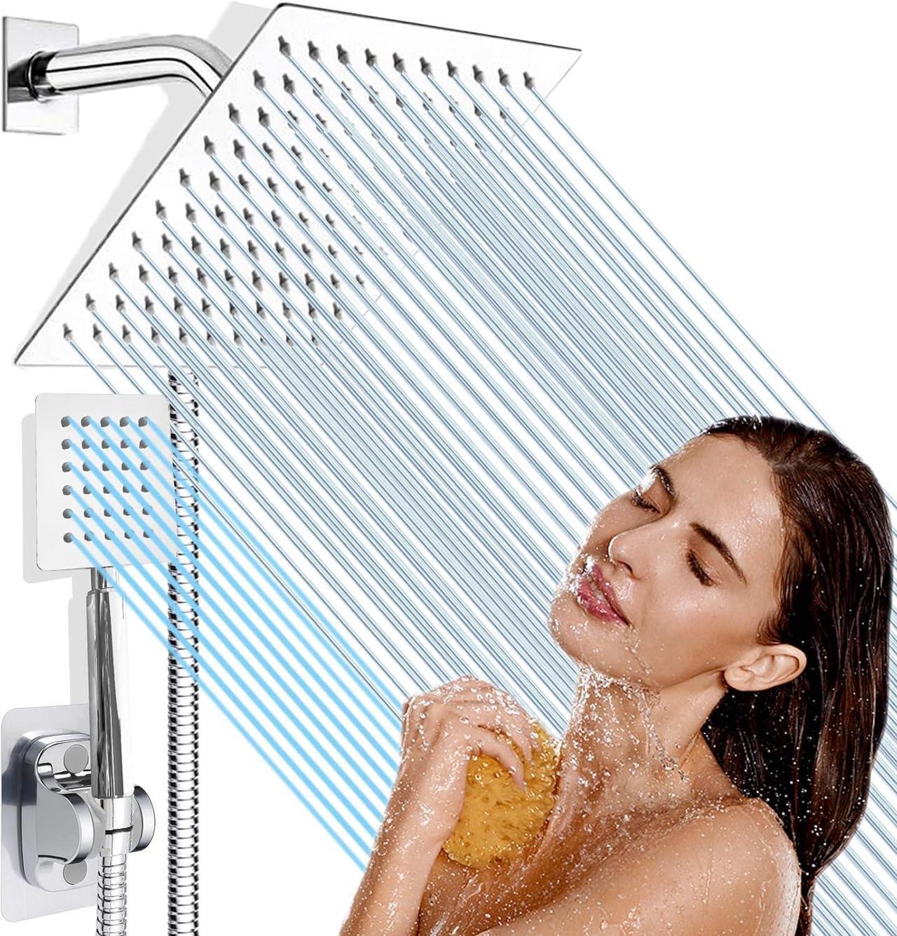 Main image of High Pressure 6'' Rainfall Shower Head with Handheld Combo, Wosaisius All Metal Waterfall Showerhead, Dual Shower Head with 78" Shower Hose, 3-Way Diverter, Adhesive Shower Holder, Chrome