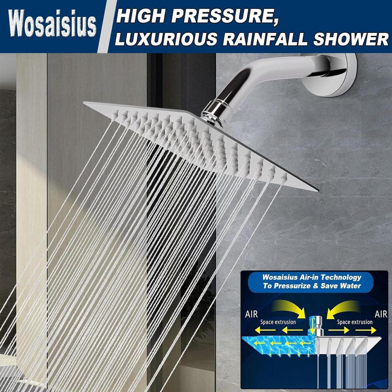 Alt view image 2 of 7 - High Pressure 6'' Rainfall Shower Head with Handheld Combo, Wosaisius All Metal Waterfall Showerhead, Dual Shower Head with 78" Shower Hose, 3-Way Diverter, Adhesive Shower Holder, Chrome