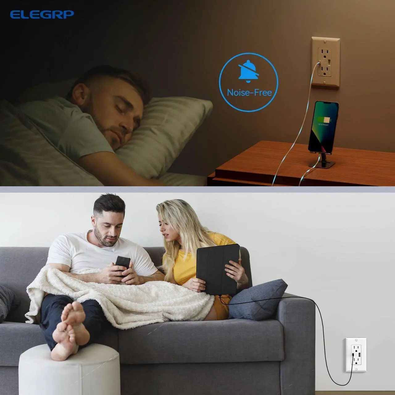 Alt view image 7 of 7 - ELEGRP Wall Outlets 12 Pack, 15 Amp C Wall Outlets Receptacles, Outlets with A and C Ports, Tamper Resistant Receptacle, Wall Plate Included, UL Listed, White