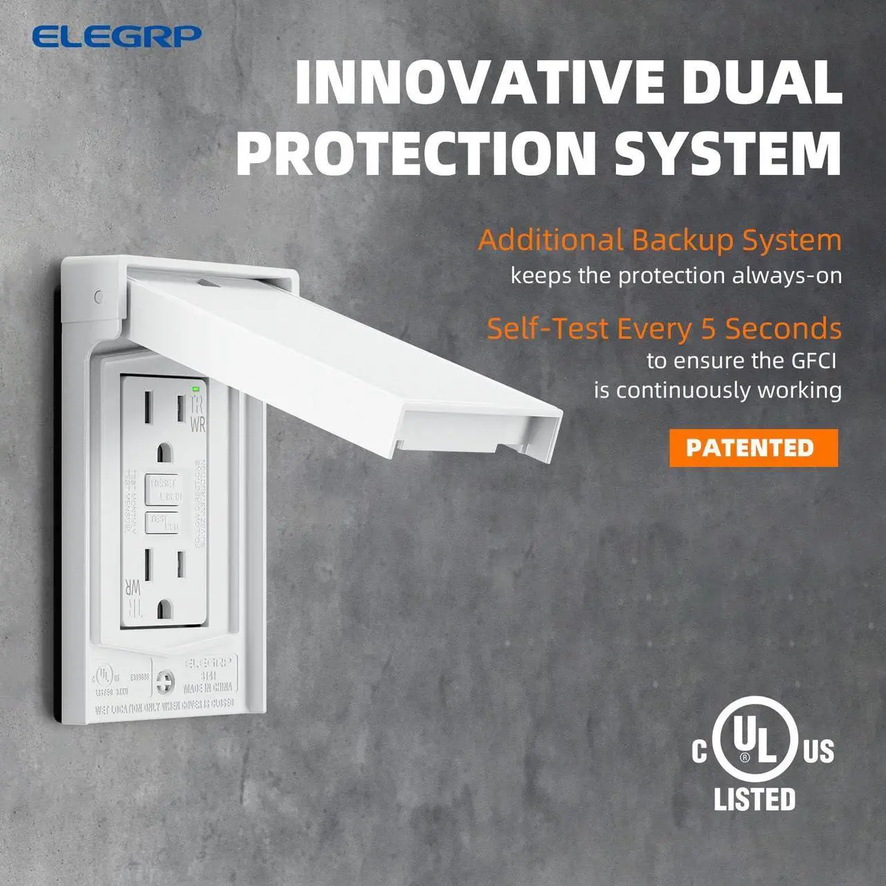 Alt view image 2 of 7 - ELEGRP Outdoor GFCI Outlet with Cover, Weather Resistant GFCI Receptacle and Wall Plate, 15 Amp Self-Test GFI Electrical Outlet, Thinner Design Ground Fault Receptacle, UL Listed, Matte White, 1 Pack