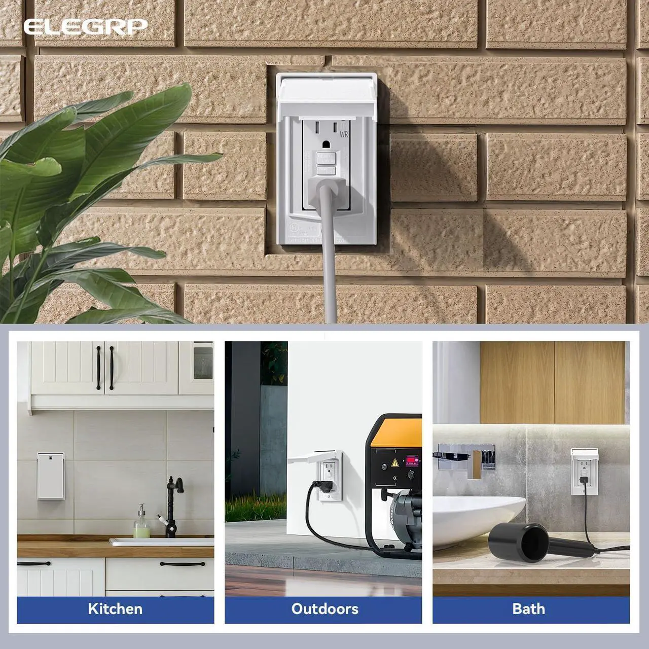 Alt view image 6 of 7 - ELEGRP Outdoor GFCI Outlet with Cover, Weather Resistant GFCI Receptacle and Wall Plate, 15 Amp Self-Test GFI Electrical Outlet, Thinner Design Ground Fault Receptacle, UL Listed, Matte White, 1 Pack