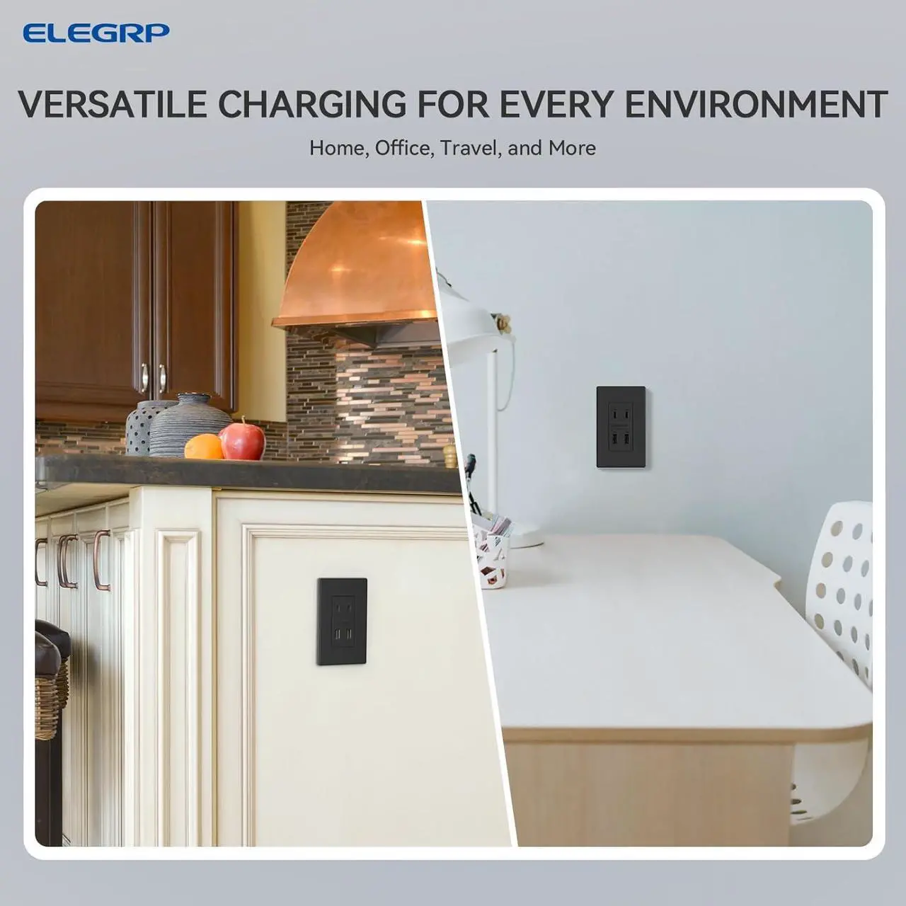 Alt view image 6 of 6 - ELEGRP 42W Fast Charge & Power Delivery 4-Port USB Wall Outlet, UL/CUL Listed, Wall Plate Included, Matte Black