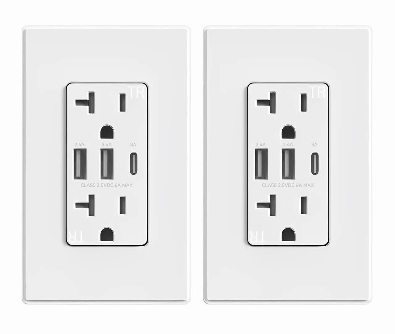 Main image of ELEGRP USB Outlets Receptacles, 3-Port Wall Outlet, 30W 6.0A Electrical Outlet, 15 Amp Tamper-Resistant Outlet with Type C Ports, UL Listed, Wall Plate Included, 2 Pack, Matte White