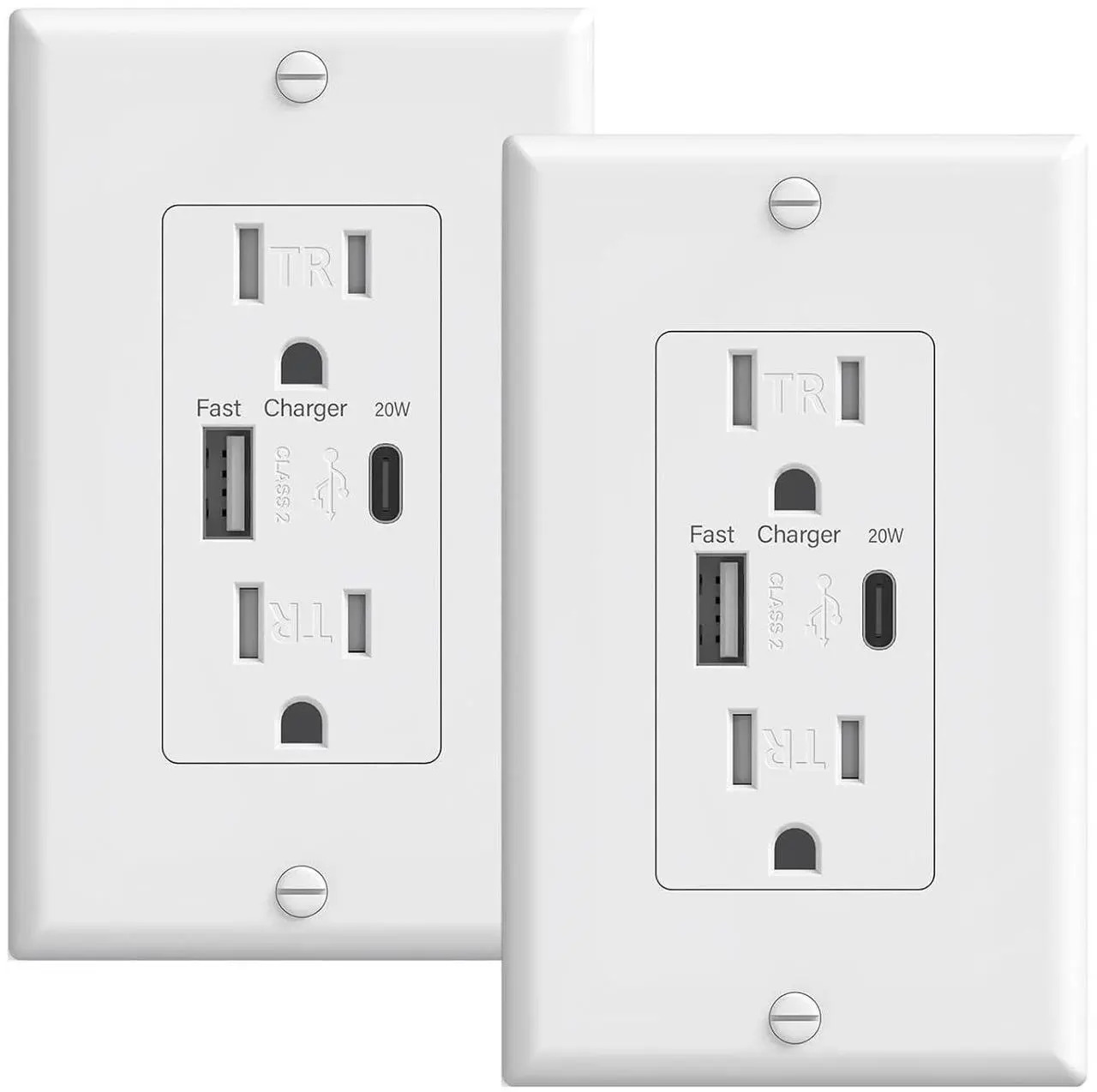 Main image of 2-Pack USB Outlet, USB Outlets Receptacles with Type A & Type C Ports (PD20W), 15Amp Tamper Resistant Receptacles, ETL Listed, White