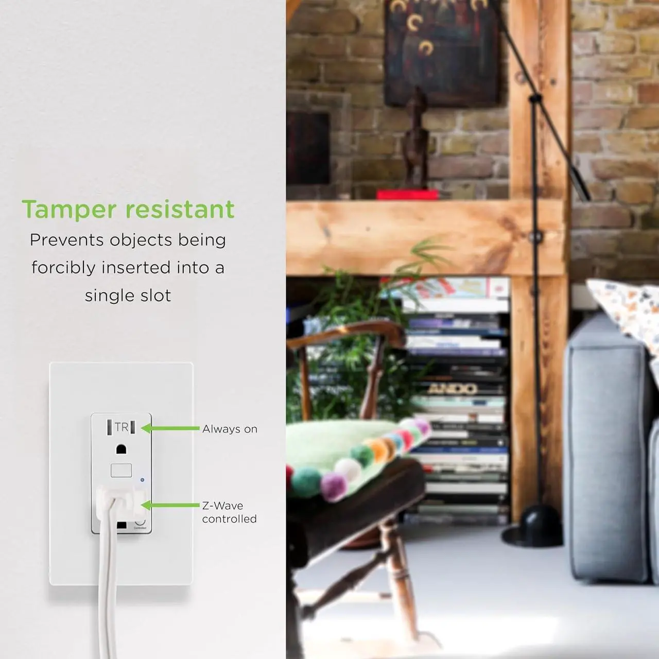 Alt view image 4 of 6 - Enbrighten Z-Wave Plus Smart Receptacle, Works with Alexa, Google Assistant, Tamper-Resistant, Z-Wave Outlet, Always On Outlet, Hub Required, Smart Outlet, Lamps, Small Appliances, 700 Series, 58449