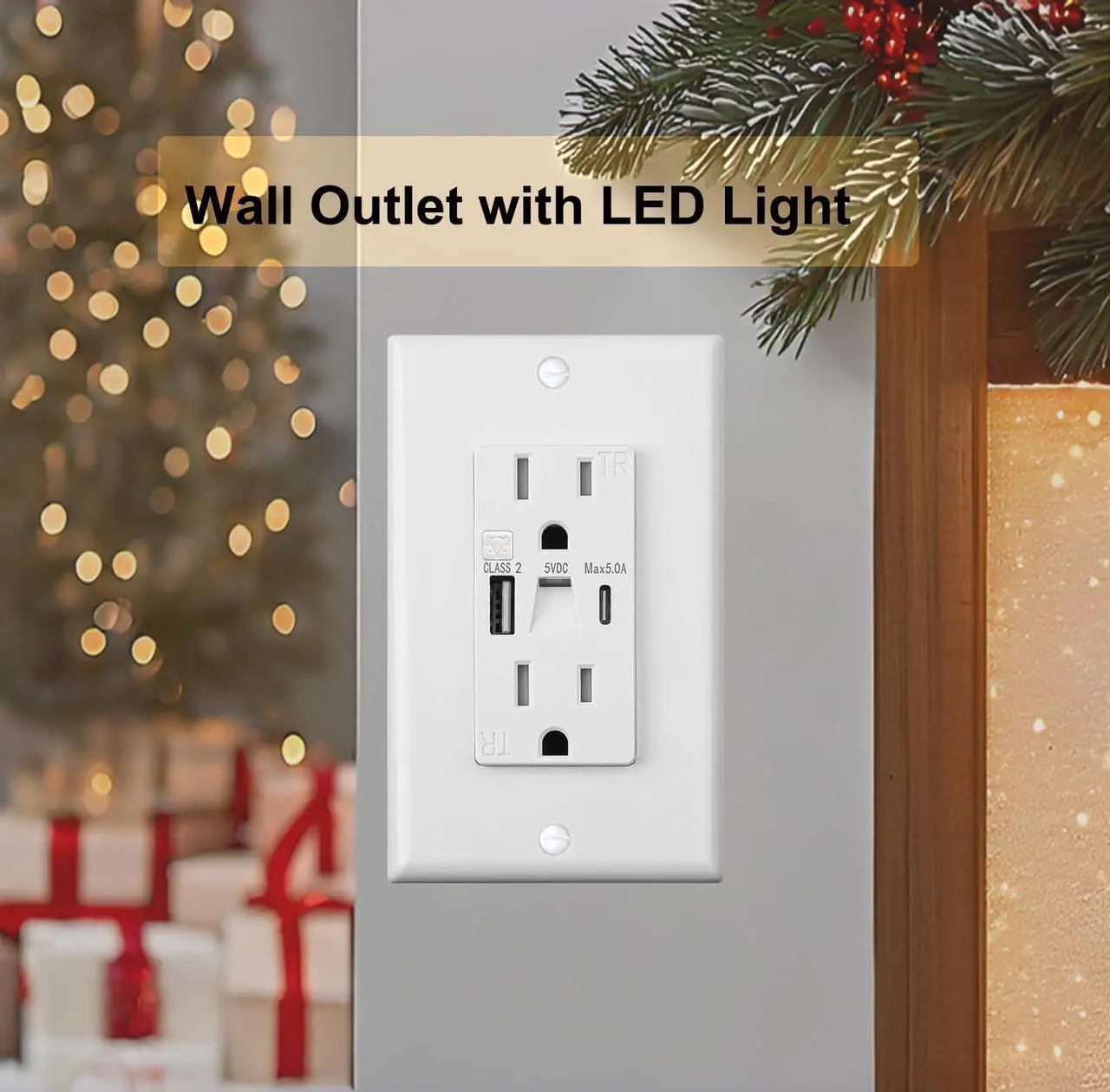 Alt view image 2 of 7 - USB Outlet with Night Lights,15Amp Tamper Resistant Outlet with Built in Lights fit for Livingoom, and Type A & Type-C USB in-Wall Charger fit for Smart Phones,White (10)