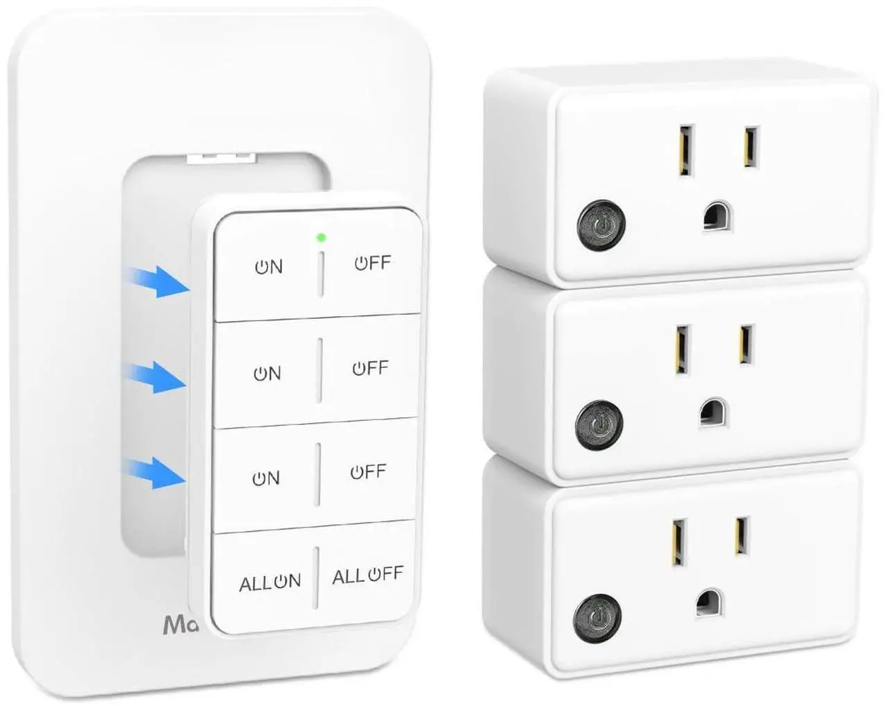 Main image of Remote Control Outlet, Wireless Wall Mounted Light Switch Kit, FCC & ETL Listed, Programmable and Expandable, No Wiring, 200Ft RF Range, 15A/1800W, 1 Remote + 3 Outlets