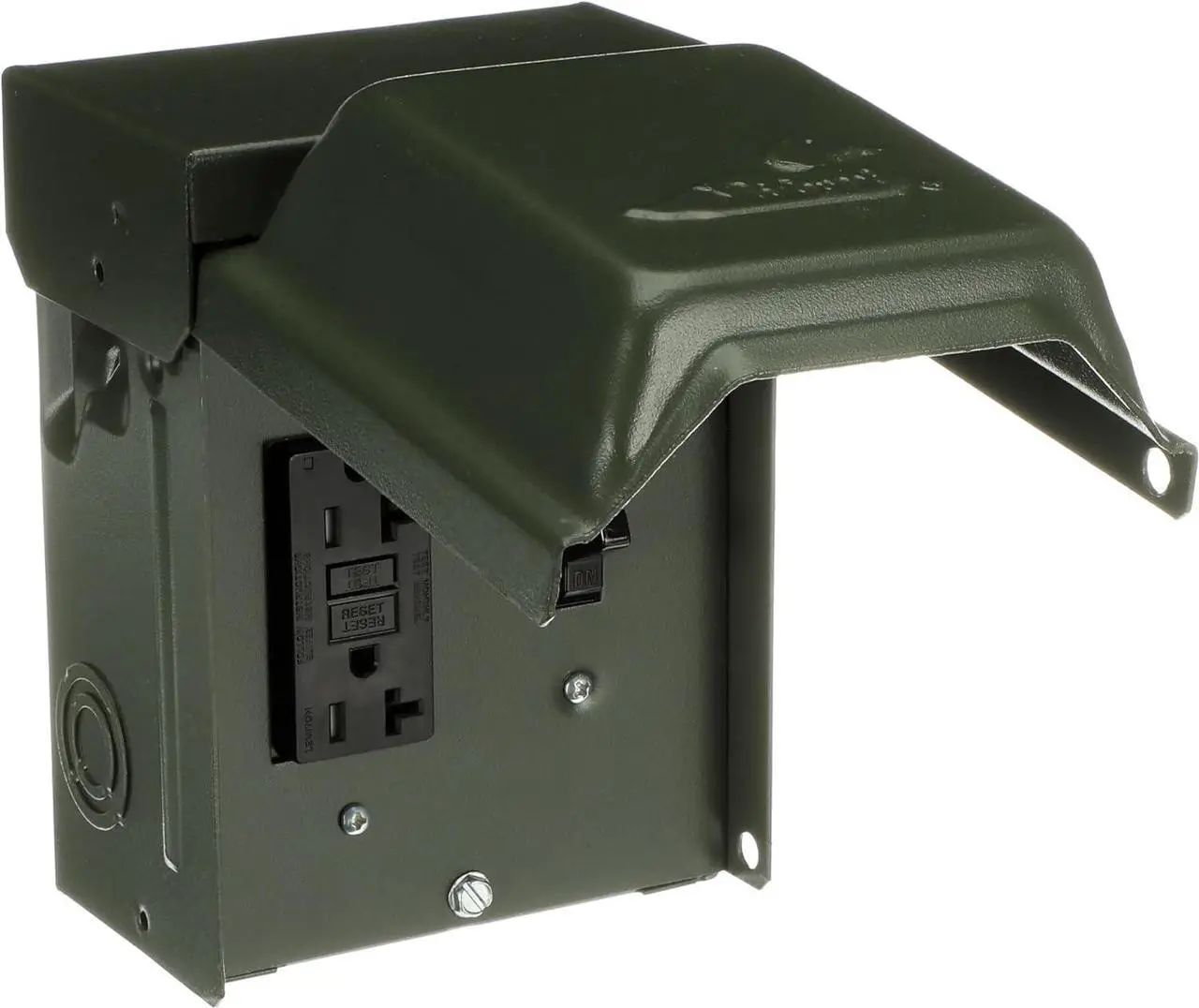 Alt view image 2 of 6 - MIDWEST U010S010GRP Power Outlet with Switch  20 Amp Backyard Outlet with Switch and GFI Receptacle  Weather-Resistant  GFCI Safety Circuit  Green Outdoor Metal Enclosure