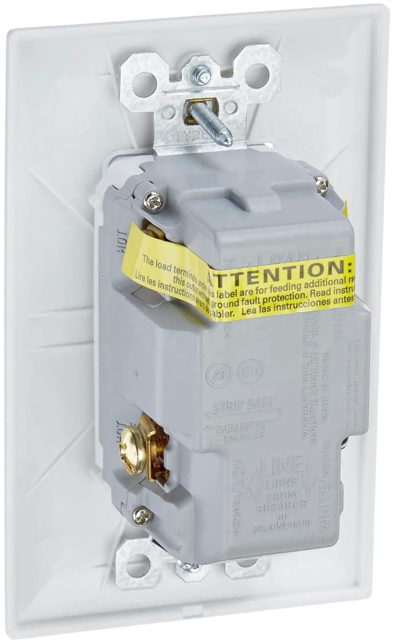 Alt view image 3 of 3 - Legrand Radiant 1597TRUSBACW 15 Amp GFCI Self Test Tamper Resistant Decorator Duplex Outlet with USB Type A and C, White (1 Count)