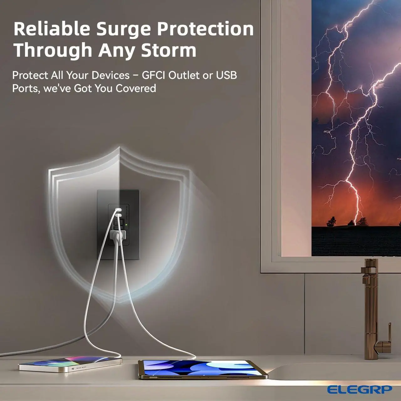 Alt view image 4 of 6 - ELEGRP GFCI Outlet with USB Ports, 20 Amp Self-Test GFCI Combination with Dual USB C Ports, 24W Max Total Output, Tamper Resistant GFCI USB Outlet with Wall Plate, UL Listed, Matte Black, 6 Pack