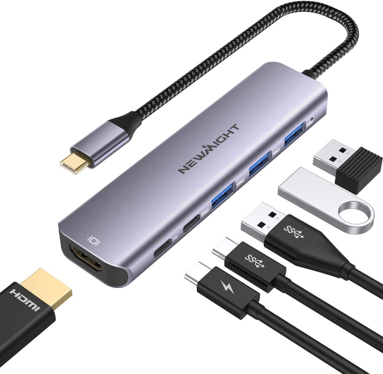 USB C HUB to HDMI Adapter, Newmight 6 in 1 USB-C Dongle with 4K HDMI,3 USB3.0 Ports and USB C 5Gbps Data Port, 100W USBC Charging Port, Type C Dock for iPhone 15 Pro/Pro Max, MacBook Pro/Air and More