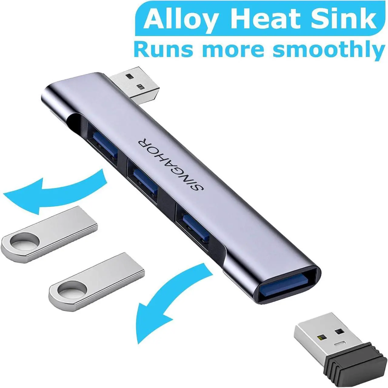 Alt view image 5 of 7 - USB Hub for Laptop, USB 3.0 Hub 4-Port, 5Gbps USB Splitter for Laptop, Windows, MacBook, PC, Flash Drives, HDD, Printer, Keyboard, Mouse (Left-Side USB Hub)