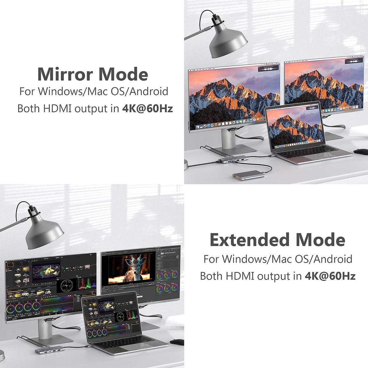 Alt view image 4 of 7 - USB C Hub Dual HDMI 4K@60Hz Adapter w/USB 3.2 Gen 2 10Gbps Data Port, Gigabit Ethernet, PD 100W, USB-C 3.2 Data Port,USB C Docking Station for MacBook Pro/Air iPad Pro M2 M1,XPS,Chromebook