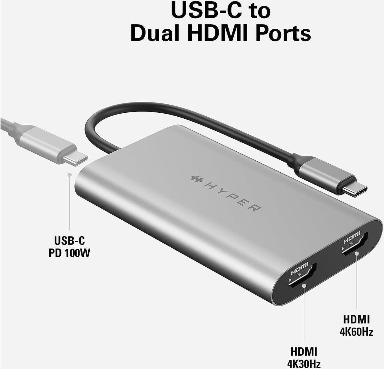 Alt view image 3 of 7 - Drive Dual 4K HDMI Adapter for M1/M2 MacBook 2X HDMI Pass-Through Charging