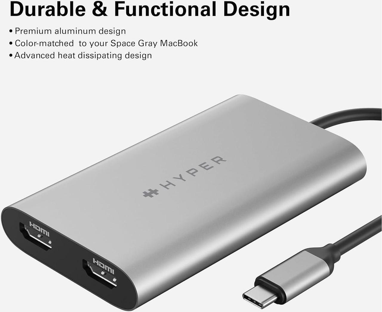 Alt view image 7 of 7 - Drive Dual 4K HDMI Adapter for M1/M2 MacBook 2X HDMI Pass-Through Charging