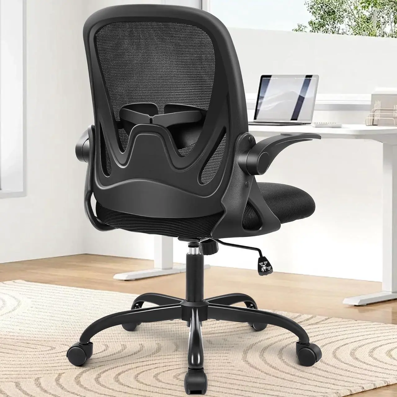 Alt view image 2 of 7 - Office Ergonomic Desk Chair with Adjustable Lumbar Support and Height, Swivel Breathable Mesh Computer Chair with Flip up Armrests for Conference Room (Black)