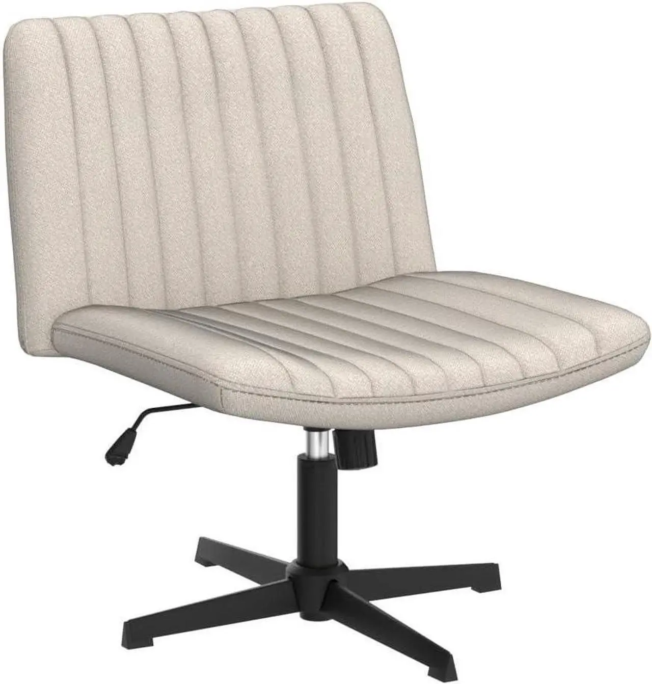 Alt view image 5 of 7 - PUKAMI Criss Cross Chair,Comfy Cross Legged Office Desk Chair No Wheels,Fabric Modern Swivel Height Adjustable Mid Back Wide Seat Computer Cute Makeup Task Vanity Chair for Home Office(Beige)