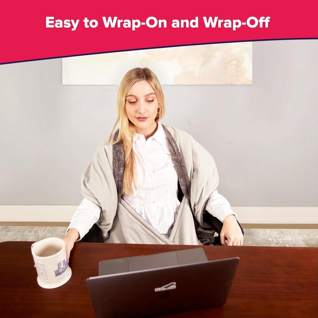 Alt view image 7 of 7 - The Original Office Chair Blanket by SnuggleBack; Cozy Comfy Office Desk Chair Wrap Attaches for Convenient Heat and Hands-Free. Stay Warm In The Winter or Summer. Gray Faux Fur with Sherpa Fleece