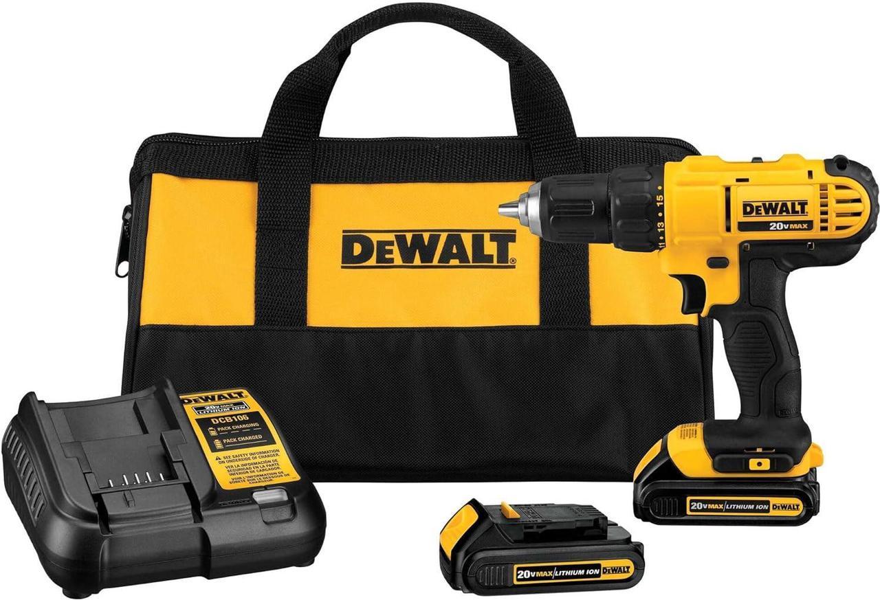 DEWALT 20V MAX Cordless Drill/Driver Kit, Compact Drill with LED Light, with 2 Batteries and Charger (DCD771C2)