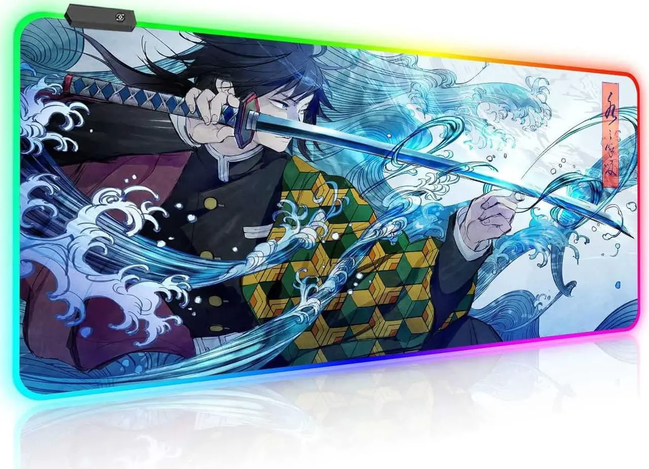 Main image of RGB Large Gaming Mouse Pad Anime Giyu Sword Laptop Desk Pad Mousepad with Stitched Edge Frame & Non-Slip Rubber Base Computer Keyboard and Mice Pads Mouse Mat 31.5X15.7